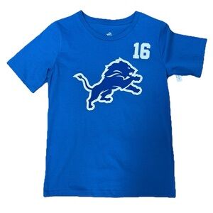 NWT Detroit Lions Jared Goff #16 Jersey T-Shirt Youth M 10/12 Blue Tee